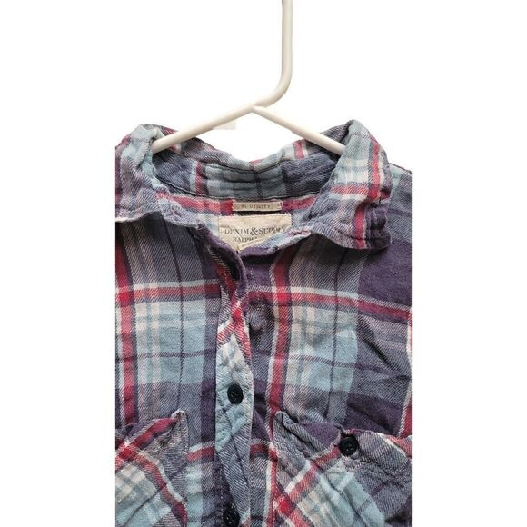 Denim & Supply Ralph Lauren Button Down Shirt Womens Small Blue Plaid Top - Picture 6 of 8